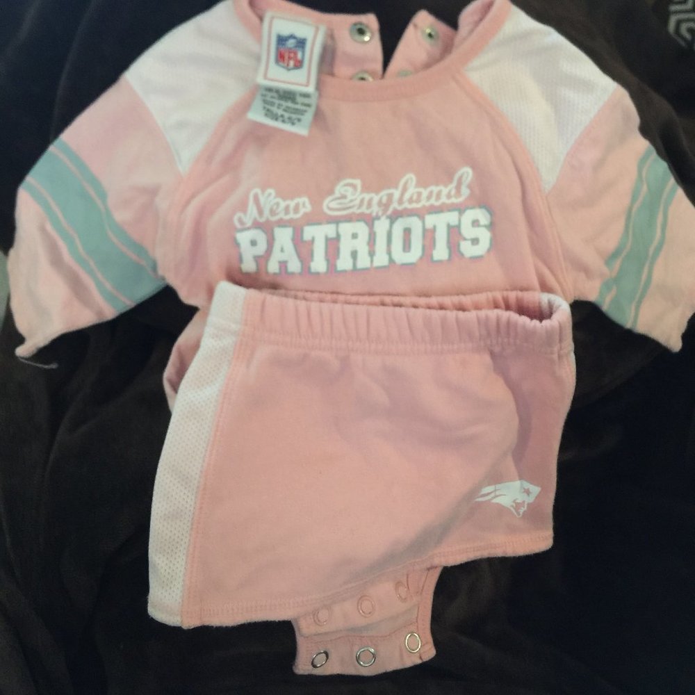 6/9 months Patriots outfit pink and gray